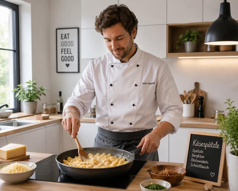 Käsespätzle selber machen: Das Originalrezept Schritt für Schritt Ein Privatkoch bereitet Käsespätzle zu