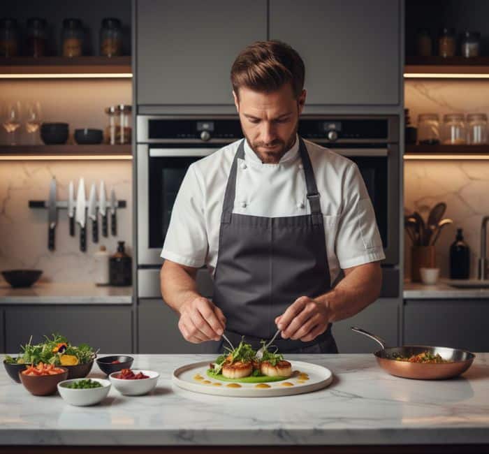 Ein Privatkoch kocht für eine Abschiedsparty