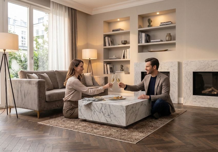 Paar genießt Mozartkugel