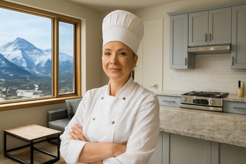 Privater Koch zu Hause waehrend des Skiurlaubs