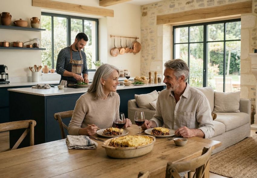 Un couple déguste un hachis parmentier