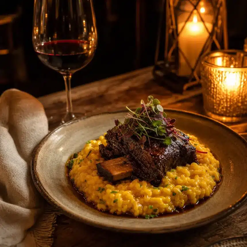 Honeymoon ideas in the US: romantic and unique destinations for 2026 braised-short-rib-saffron-risotto-candlelight