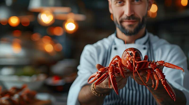 chef a domicilio cocinando langosta