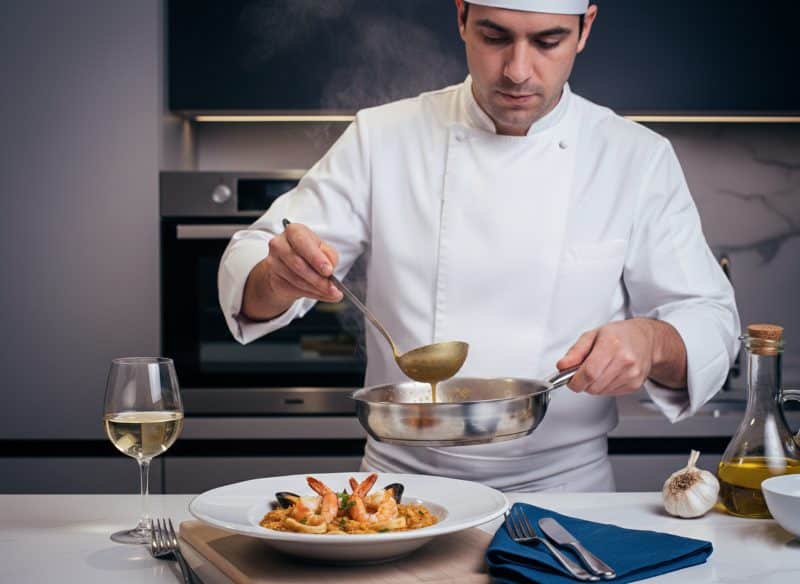 chef privado cocinando arroz meloso