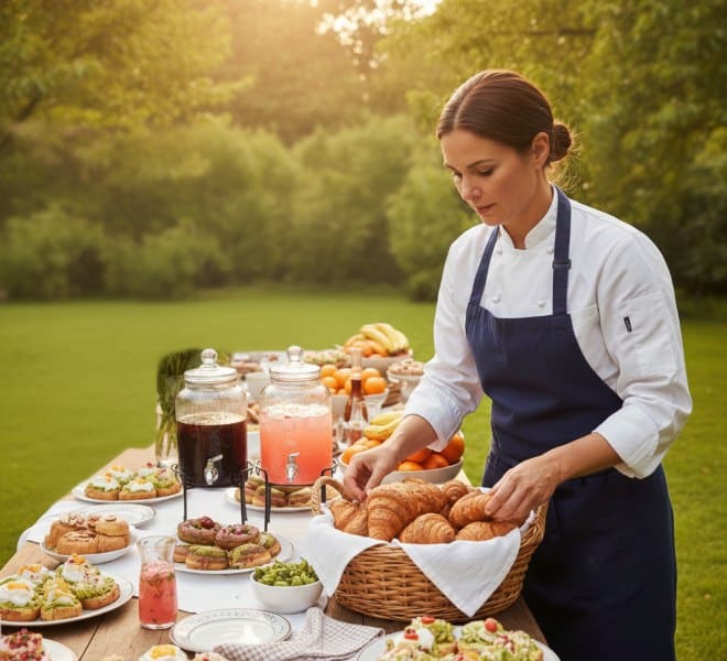 chef privé préparant le petit-déjeuner petit-déjeuner pour une fête d'anniversaire