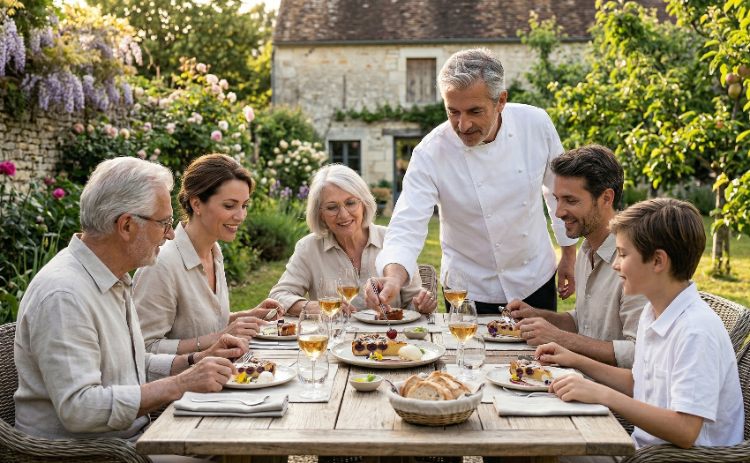famille appréciant un clafoutis aux cerises maison