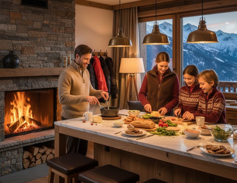 dinner ski trip family cooking