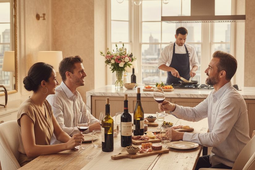 wine tasting party at home with a private chef