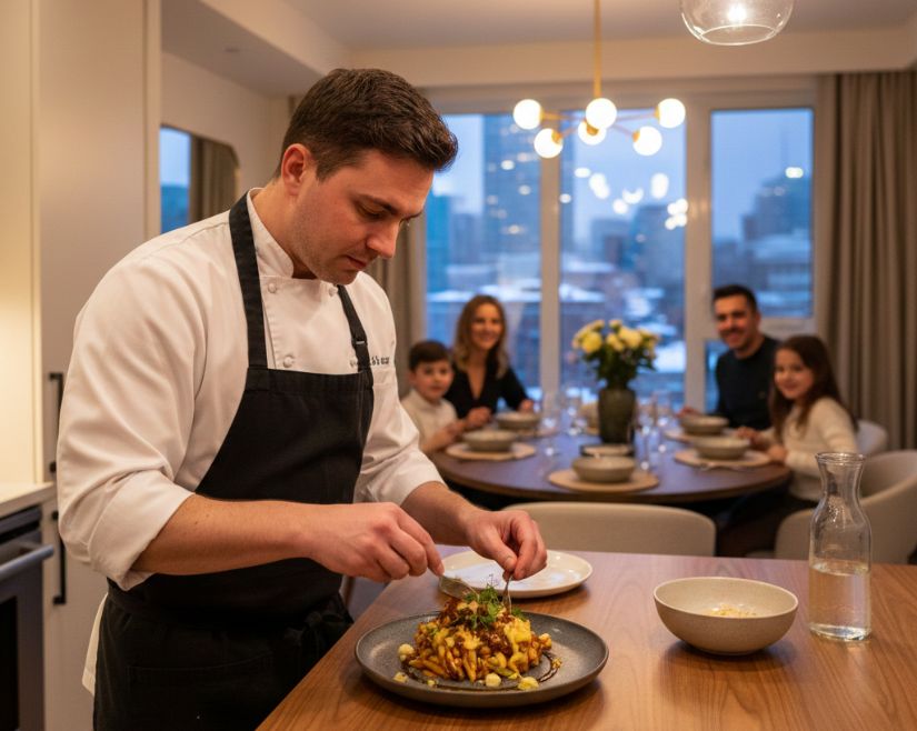 private chef cooking poutine in Montreal