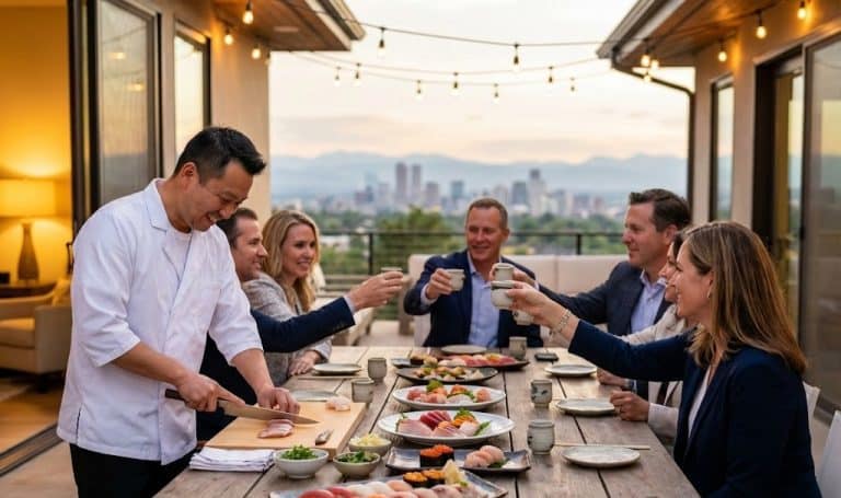 a private sushi chef cooking for friends in denver