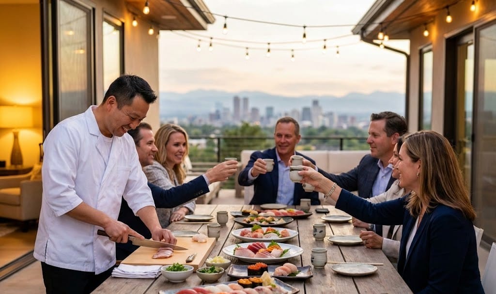 a private sushi chef cooking for friends in denver
