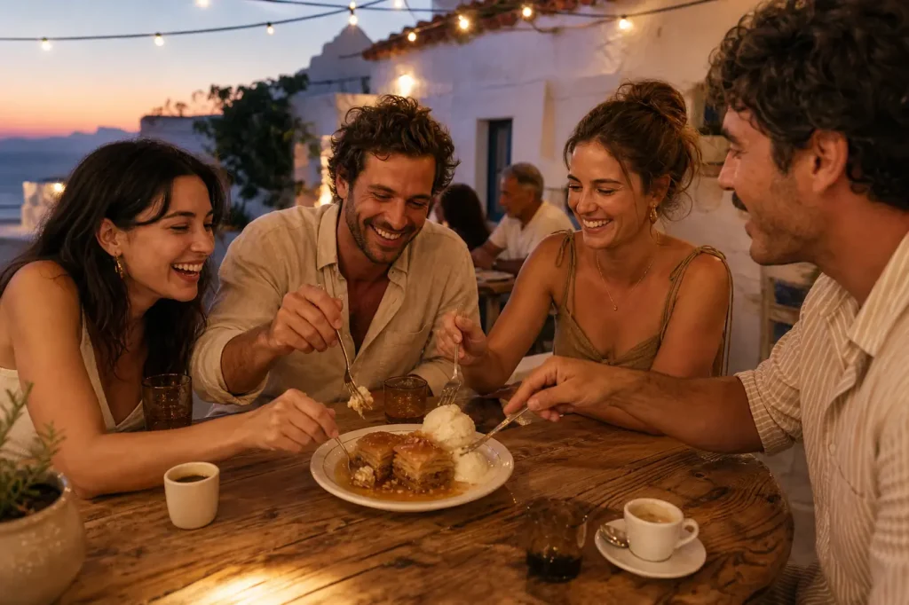 Greek dinner party menu: traditional dishes and hosting tips haring-baklava-dessert-dusk